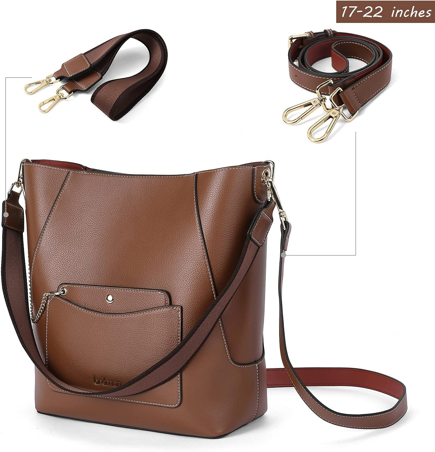 Hobo Bags for Women Designer Handbags Vegan Leather Bucket Purse Shoulder Crossbody Bag (Z-Brown)