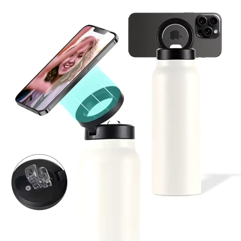 Insulated Water Bottle Compatible Magsafe Water Bottle with Phone Holder,Stainless Steel Water Bottle with Magnetic Phone Tripod