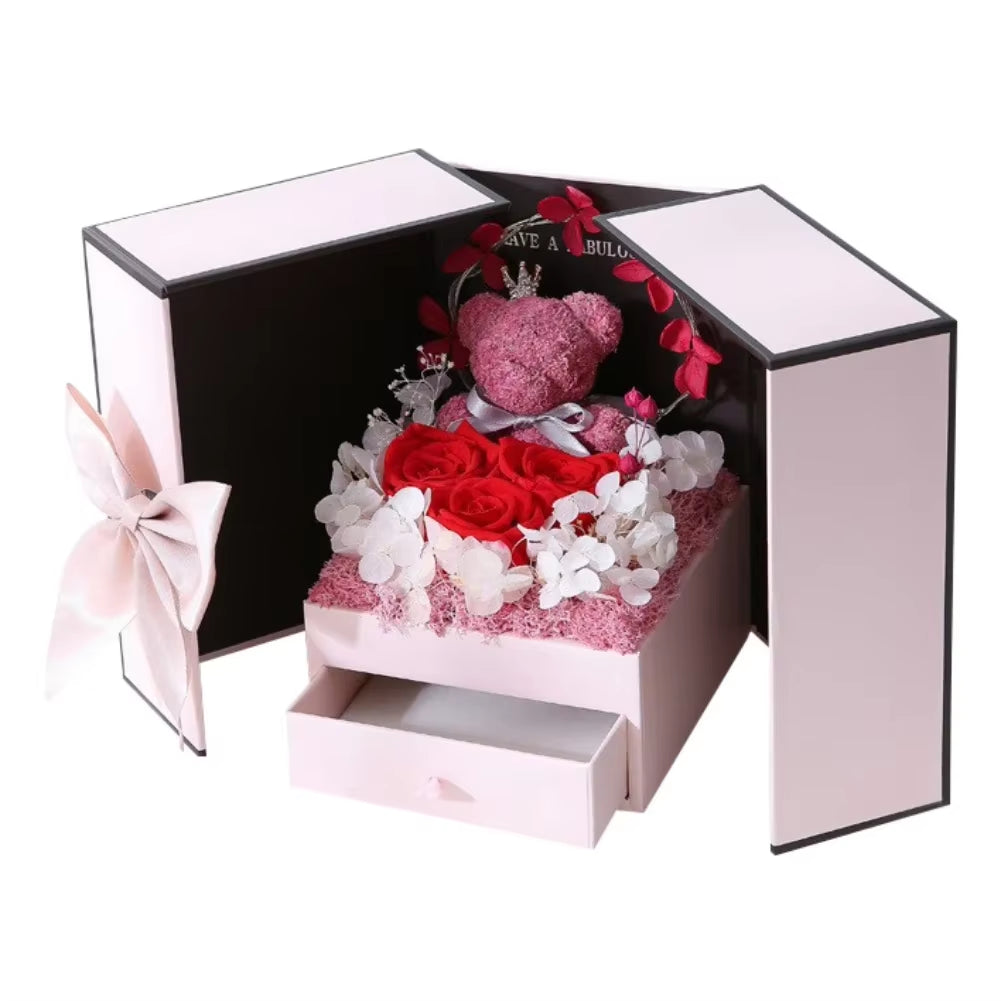 Valentine'S Day Rose Bear Gift Box Eternal Rose Gift Box for Women Girlfriend Birthday Paryt Mother'S Day Christma New Year Gift