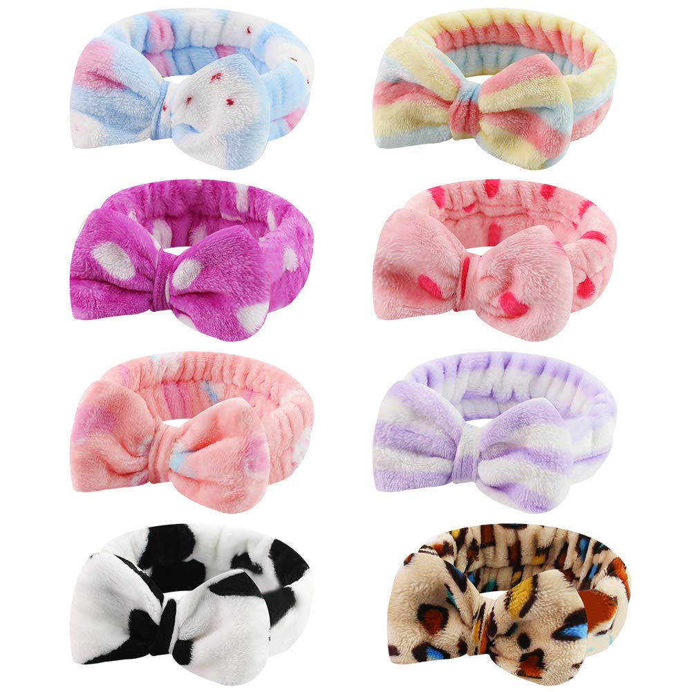 Spa Headband, 8 Pack Spa Headband for Washing Face Bow Hair Band Fluffy Makeup Headbands, Soft Coral Fleece Head Wraps to Facial Clean, Shower Washing