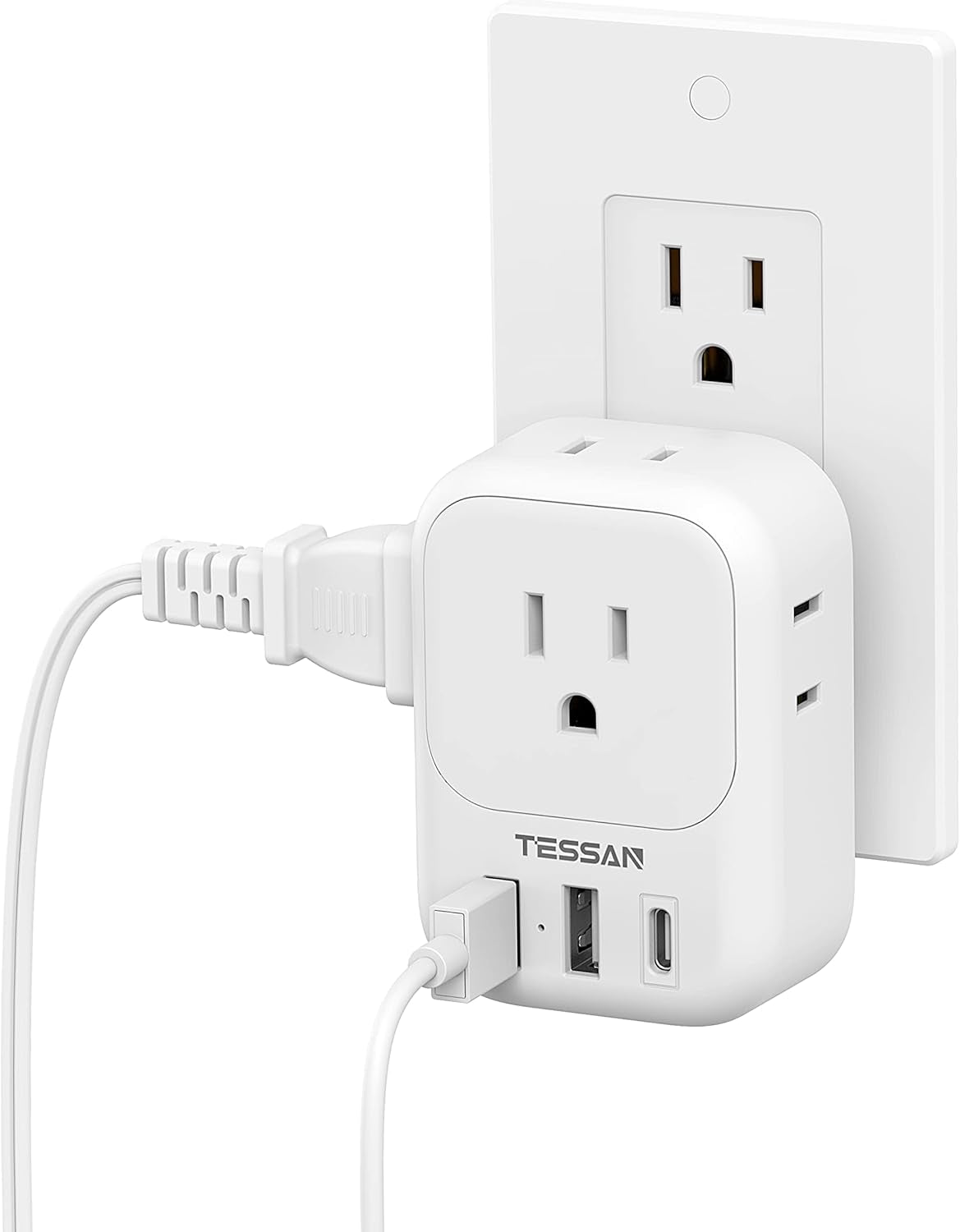 USB Charger Block,  Wall Plug Adapter with Electrical 4 Box Splitter 3 USB Wall Charger Ports, Multi Plug Outlet Extender Charging for Cruise, Travel, Office, Dorm Essentials