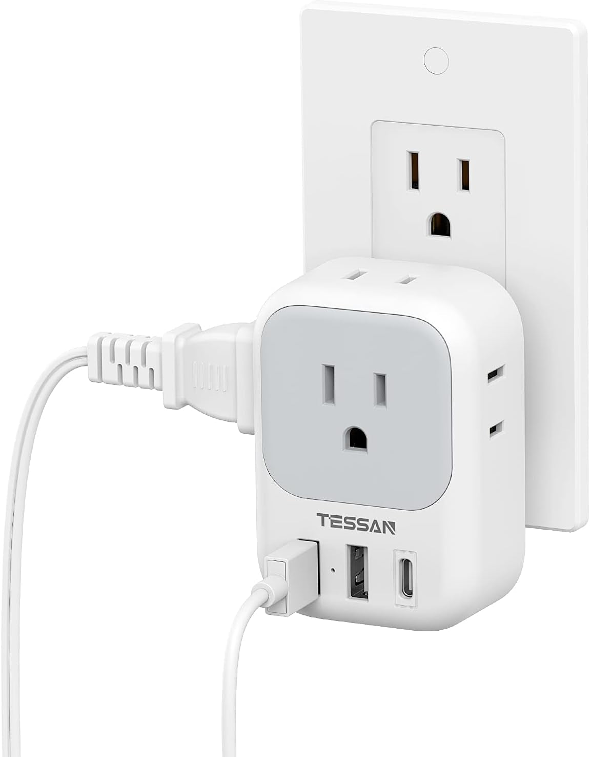 USB Charger Block,  Wall Plug Adapter with Electrical 4 Box Splitter 3 USB Wall Charger Ports, Multi Plug Outlet Extender Charging for Cruise, Travel, Office, Dorm Essentials