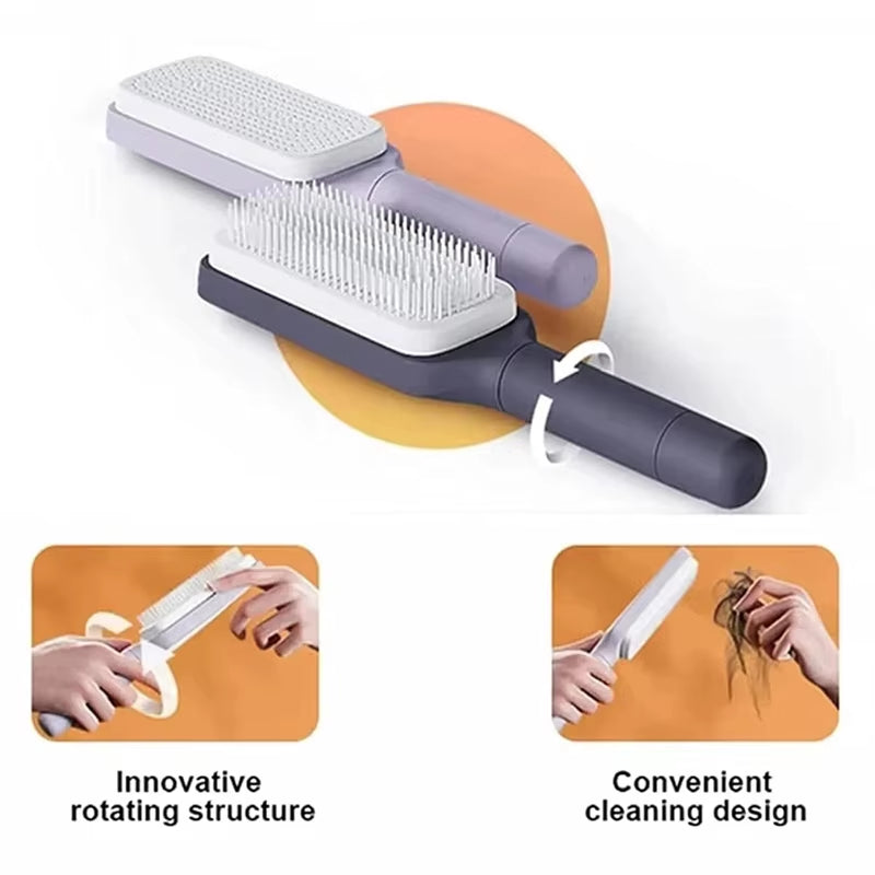 Automatic Cleaning Rotating Lifting Comb Self Cleaning Hairbrush Rotating Retractable anti Static Massage Comb Scalp Hair Comb