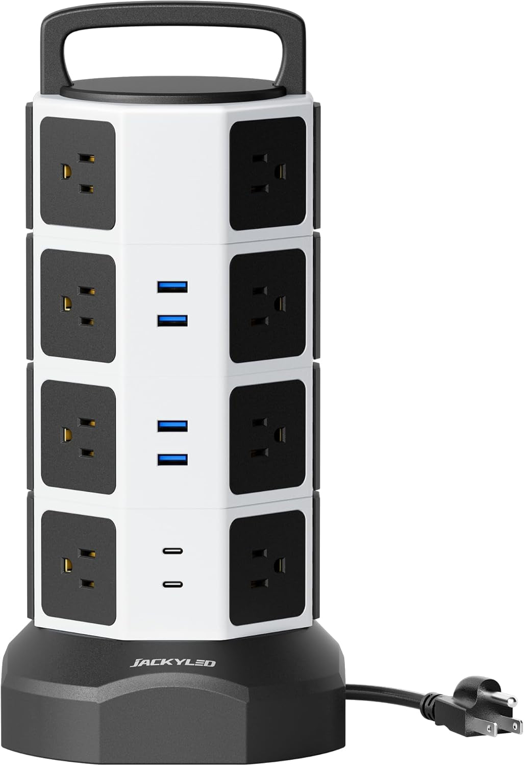 Power Strip Tower Surge Protector,  1625W 13A Outlet Surge Electric Tower, 12 Outlets 6 USB Ports Charging Station with 16AWG 6.5Ft Heavy Duty Extension Cord for Home Office Dorm Black