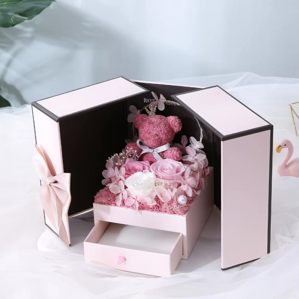 Valentine'S Day Rose Bear Gift Box Eternal Rose Gift Box for Women Girlfriend Birthday Paryt Mother'S Day Christma New Year Gift