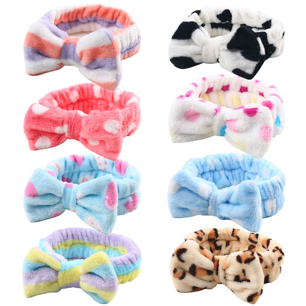 Spa Headband, 8 Pack Spa Headband for Washing Face Bow Hair Band Fluffy Makeup Headbands, Soft Coral Fleece Head Wraps to Facial Clean, Shower Washing