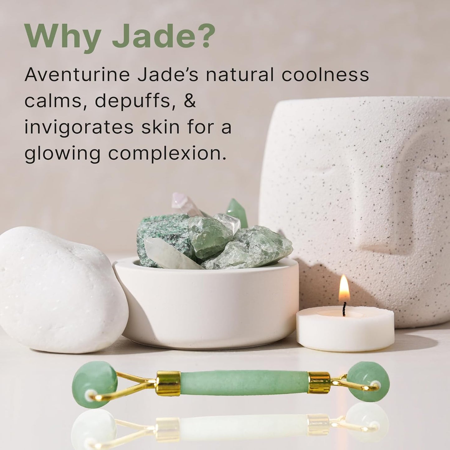 Jade Roller for Face - Smoothes Fine Lines & Wrinkles, Valentines Day Gifts, Face Massager Skin Care Tools with Small Eye Roller for Puffy Eyes, De-Puffing Facial Tool, Self Care Gifts for Women